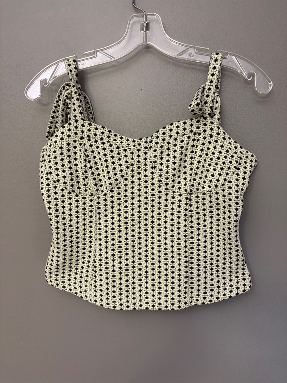 Free People Black & Cream Eyelet Tie-Shoulder Cami Top - Size M